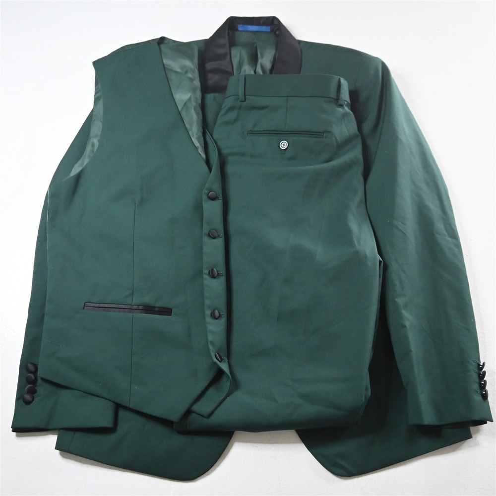 Gino Vitale 42R 38x36 Green 3 Piece Vest Shawl‎ Mens Jacket Pants Tuxedo